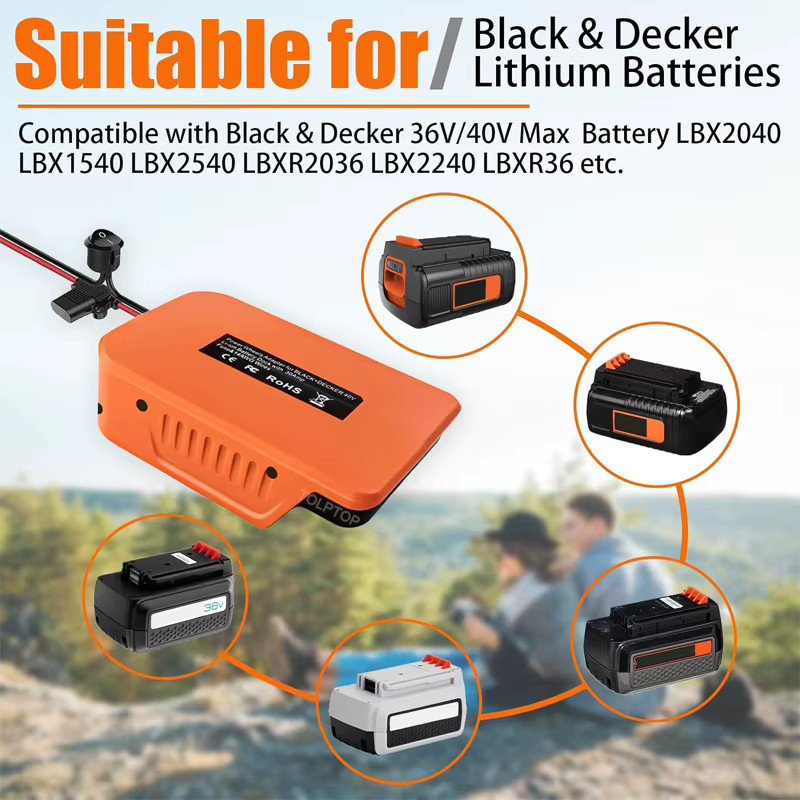BSIDE DIY Power Wheels Batterieadapter für Makita, Ryobi, Black & Decker und Hitachi/Hikoki 36V 40V Li-Ionen-Akkus mit Sicherung und Schalter - Bild 3