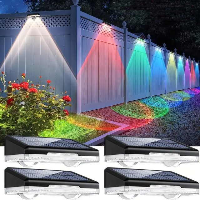 VENUSWING Solar LED Außenleuchten im Set, wasserdichte Wandleuchten für Terrasse und Treppen, RGB Multicolour in Schwarz, modern und rechteckig - Bild 1