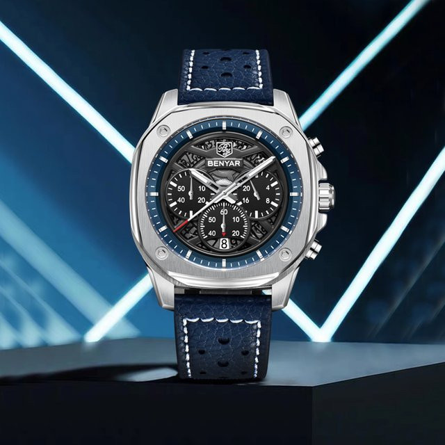 BENYAR Chronograph, Quarz, Edelstahl, Leder, Schwarz, Herren - Bild 1