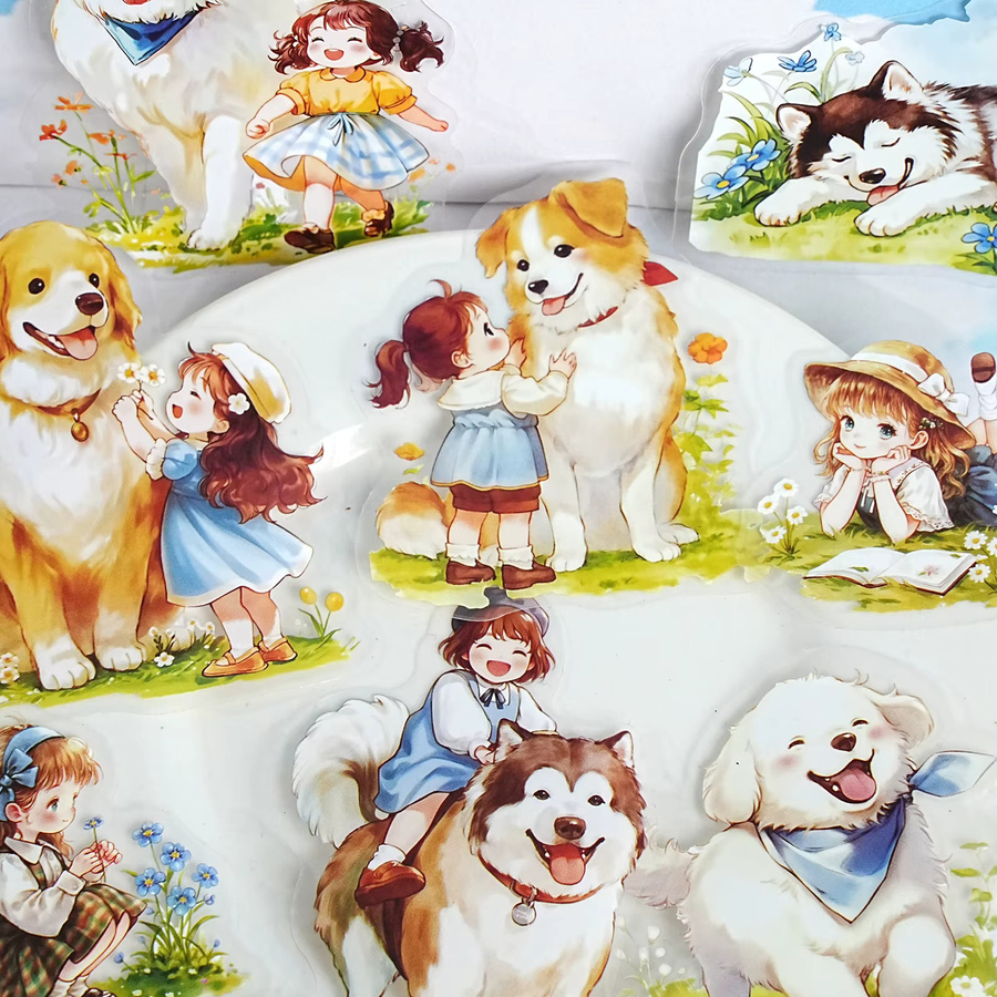 Etori Life Guardian of the Barks Aufkleber Set mit süßen Welpen und Riesenhunden im Aquarell-Stil, 10 Stück, Multicolor - Bild 2