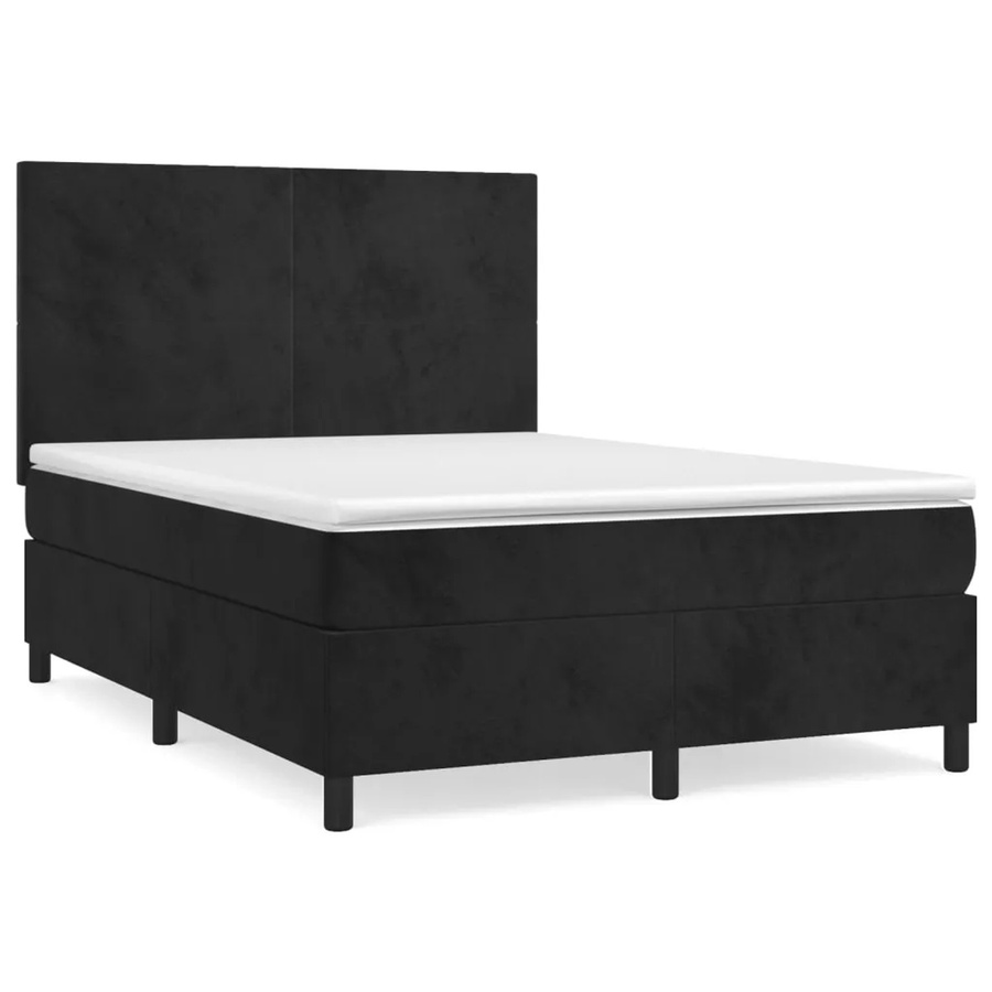 vidaXL Boxspringbett mit Matratze in Schwarz, Hybrid-Design mit Taschenfederkern und Samtbezug, B/T: 140 x 200 cm - Bild 2