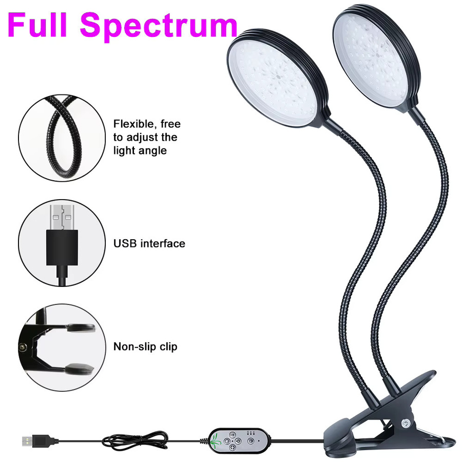 CanLing LED-Pflanzenwachstumslampe mit Vollspektrum, dimmbar und mit Zeitschaltuhr, USB-Anschluss, Schwarz - Bild 2