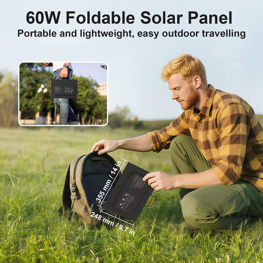 MHPOWOS Solar-Ladegerät faltbares Solarpanel mit USB-C und DC-Ausgang, 45 W/60 W, Schwarz - Bild 3
