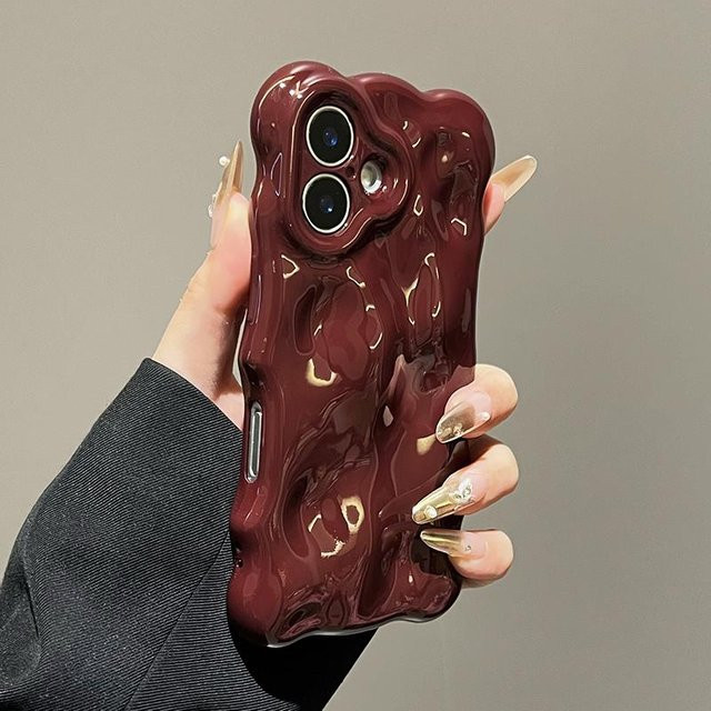 Stoßfeste TPU Handyhülle mit Wellenmuster von ASONPAI für iPhone 16 Pro Max, 17 Air, 15, 14, 11 und 16 Plus in Weinrot Glänzend - Bild 1