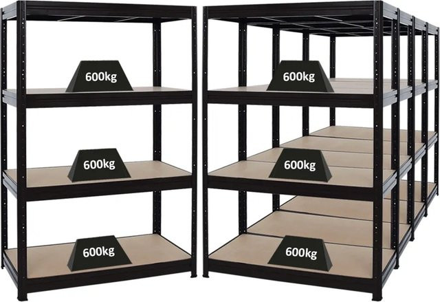 PROREGAL 5er-Sparset Profi-Schwerlastregal DINO Schwarz, H x B x T: 180 x 120 x 60 cm, Fachlast 600 kg, mit verstellbaren Regalböden aus MDF und Metall - Bild 1
