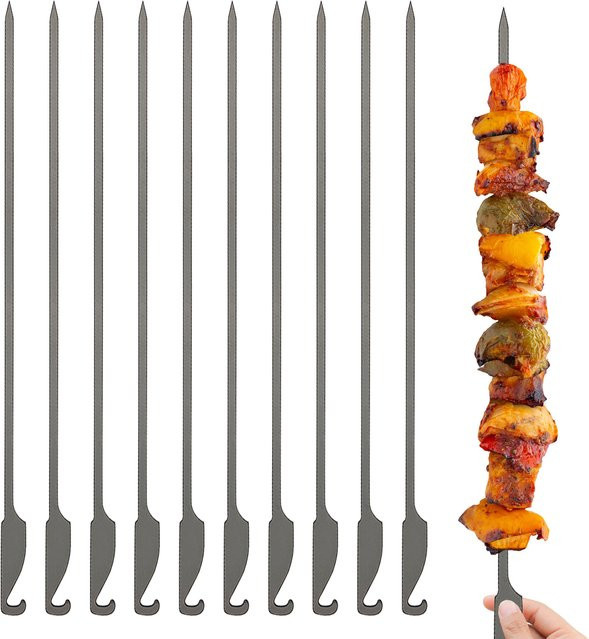 10 Stück flache Grillspieße aus Edelstahl in Silber für Picknick und Grillen, Länge: 25 cm oder 32 cm - Bild 1