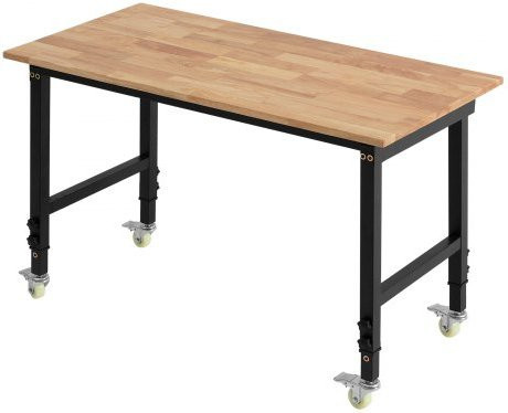 VEVOR Werkbank auf Rollen mit Eichenholzplatte in Braun, höhenverstellbar von 72,5 bis 107,5 cm, B/T: 122 x 60 cm, Tragkraft 680 kg - Bild 1