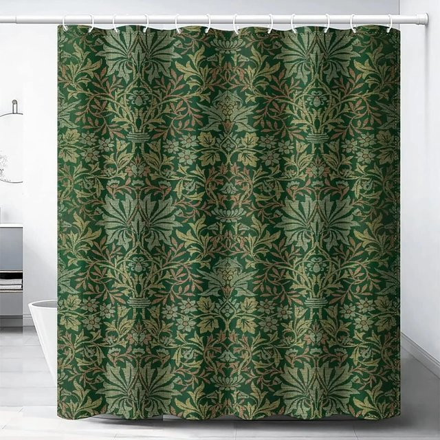 William Morris Duschvorhang mit floralem Muster in Grün, B: 180 cm, H: 220 cm - Bild 1