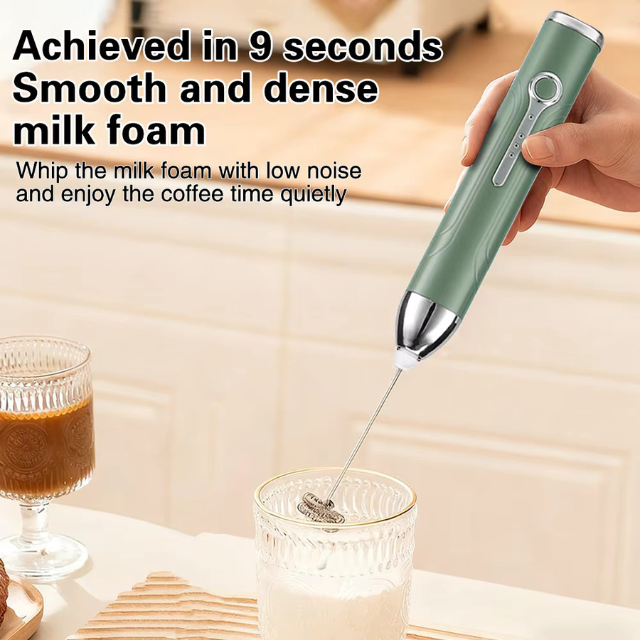 TINGBAI Mini Handheld Milchaufschäumer mit 3 Geschwindigkeiten, kabellos und wiederaufladbar via Typ-C, Farbe: Grün - Bild 2