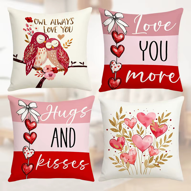 VIKAMA Kissenbezug-Set mit Eulen- und Herzmotiv, quadratisch, Mehrfarbig, B/H: 30 x 30 cm - Bild 2