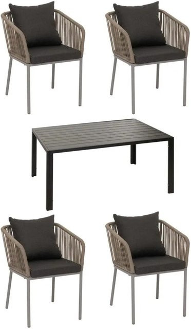 MCW Gartengarnitur N41 5-teilig aus Alu mit Seilgeflecht Rope in Grau inklusive dunkelgrauer Kissen, Tisch B: 140 cm, T: 80 cm, H: 80 cm - Bild 2