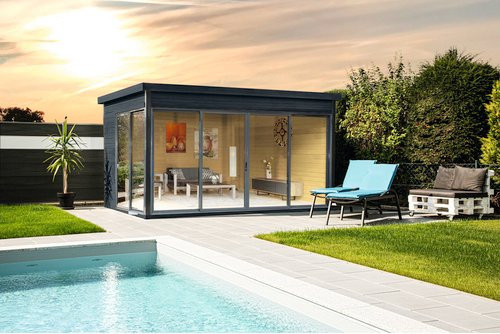 WOLFF FINNHAUS Gartenhaus Studio 44-D in Anthrazit, Holz, B/T: 446 x 368 cm - Bild 1