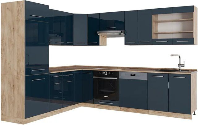 Vicco Eckküche Fame-Line Eiche Dunkelblau Hochglanz B/T/H: 287 x 227 x 60 cm - Bild 2