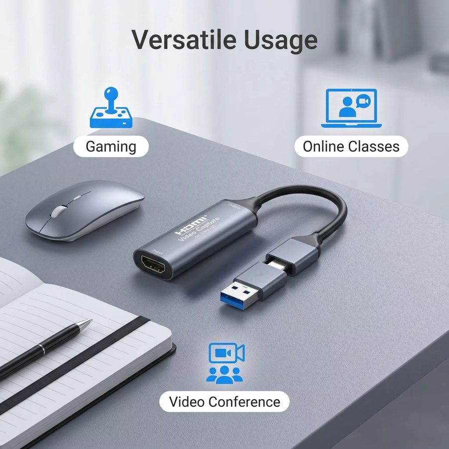 LccKaa 2-in-1 HDMI zu USB-C und USB-A Video Capture Card für 4K Video- und Audioaufnahme, kompatibel mit OBS Studio und Windows - Bild 2