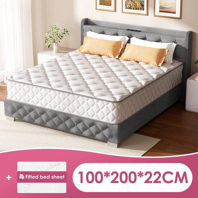 Hiazurm Taschenfederkern-Matratze mit 7-Zonen-Adaptivunterstützung, H3 mittelfeste Härte, Weiß, B/T: 100 x 200 cm, Höhe: 22 cm - Bild 1