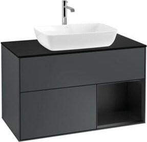 V&B Waschtischunterschrank Finion 100 mit Wandbeleuchtung, Regal Blau Matt Lackiert, B/T/H: 100 x 50,1 x 50,1 cm - Bild 1