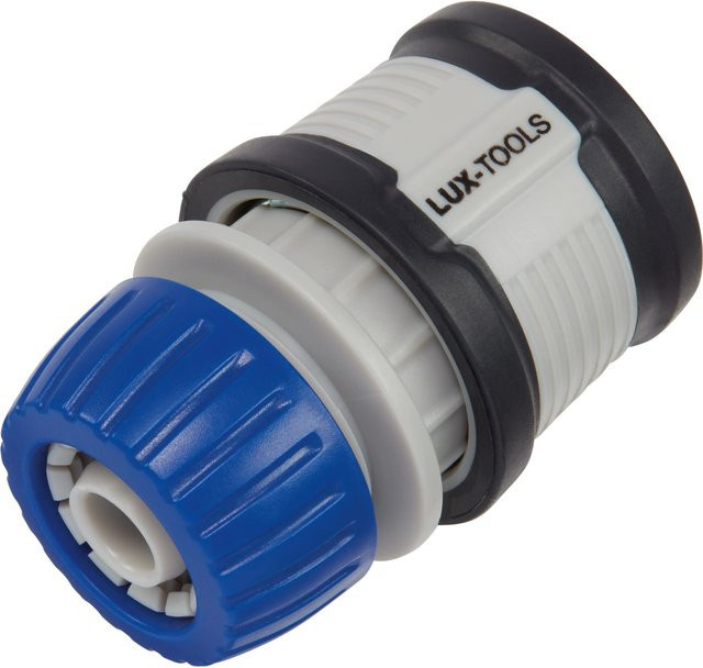 LUX-TOOLS Schlauchverbinder Comfort mit Wasserstopp in Blau für 13 mm (1/2 Zoll) bis 16 mm (5/8 Zoll) - Bild 1