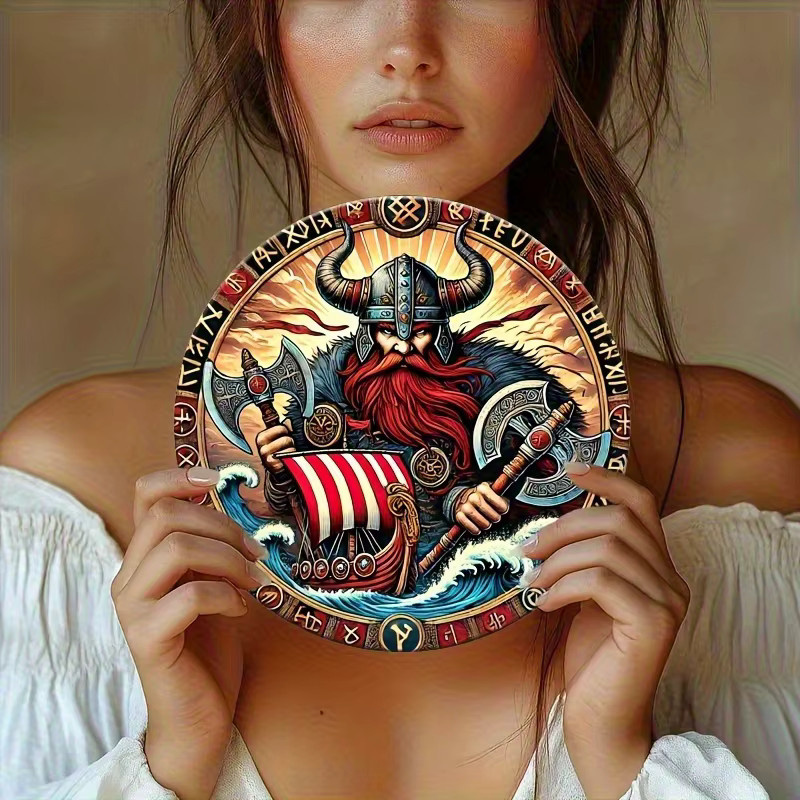 HELLOYOUNG Metall Wanddekoration Nordic Warrior Shield mit Runenmuster im Wikinger Stil, Durchmesser: 20 cm - Bild 4