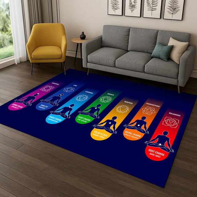 Faviora Regenbogen 7 Chakra Yoga Meditationsteppich in Multicolour, rutschfester Boho Teppich für Wohnzimmer, Schlafzimmer oder Kinderzimmer, B/T: 60 x 40 cm - Bild 1