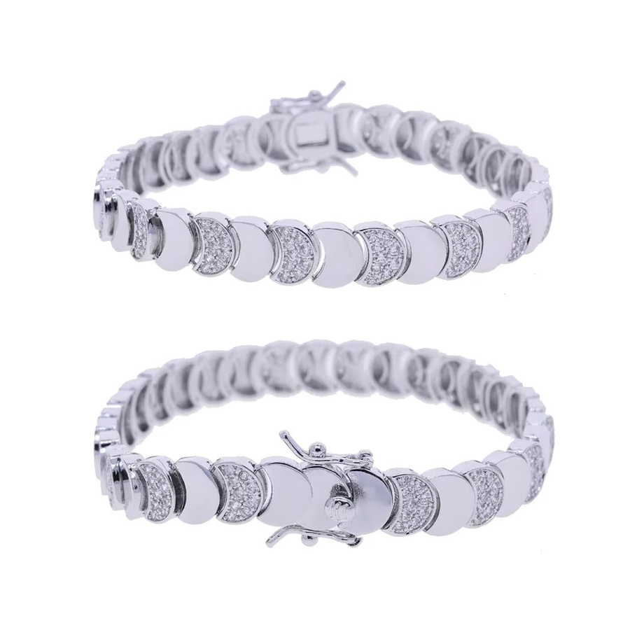Armband Silber, Zirkonia, Damen, Mondförmige Link Kette - Bild 2