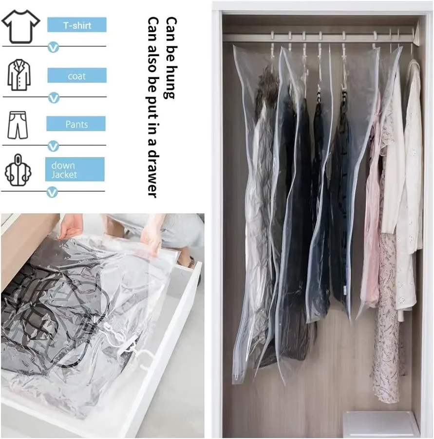 WIKHOSTAR Vakuumbeutel zum Aufhängen für Kleidung, transparente Aufbewahrungsbeutel für Anzüge, Kleider und Mäntel, Schrank-Organizer aus Kunststoff - Bild 2