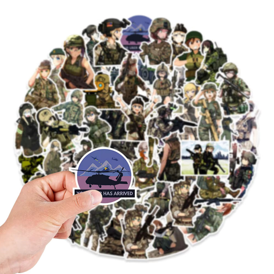 Charile Cartoon Tarnmuster Weibliche Soldaten Aufkleber, Sticker, multicolour - Bild 4