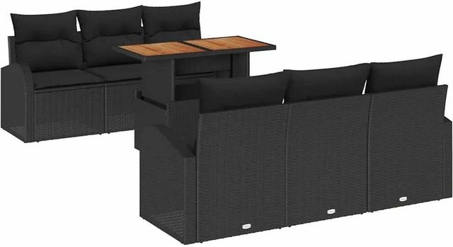 vidaXL Garten-Sofa-Set in L-Form mit 7-teiligem Set aus Lounge-Sesseln, 3-Sitzer-Sofa, Couchtisch und Kissen in Schwarz - Bild 1