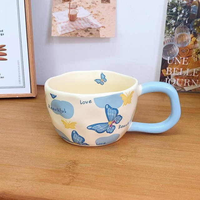 Keramiktasse mit Schmetterlings-Design von Yiran toy 1, floraler Stil, mit Deckel, mikrowellengeeignet, 350 ml - Bild 1
