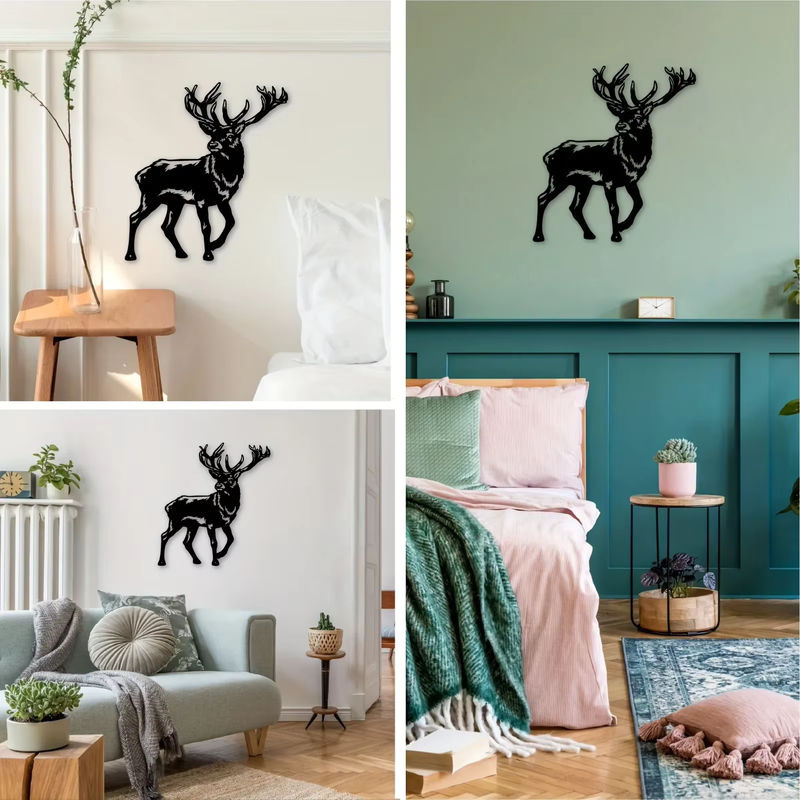 HELLOYOUNG Hirsch Wanddekoration aus Metall in Schwarz als Silhouette für Jäger und Outdoor-Kabinen - Bild 6