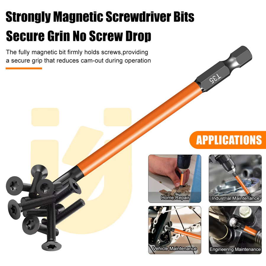 XMSJ Torx-Schraubendreher-Bit-Set aus S2-Legierungsstahl mit starkem Magnetismus und 1/4 Zoll Sechskantschaft, einzelne Bits T5-T40 in den Längen 75 mm, 100 mm und 150 mm - Bild 3