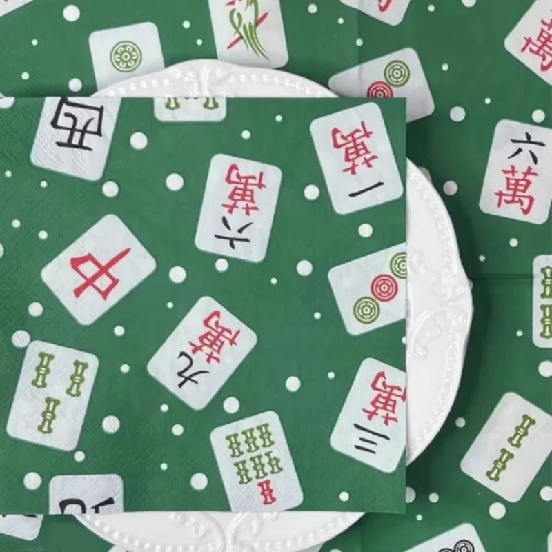 20 Stück GUANYAO Servietten mit chinesischem Mahjong-Print in Grün, 33 cm, 2-lagige dekorative Party-Papier-Servietten im orientalischen Design - Bild 4