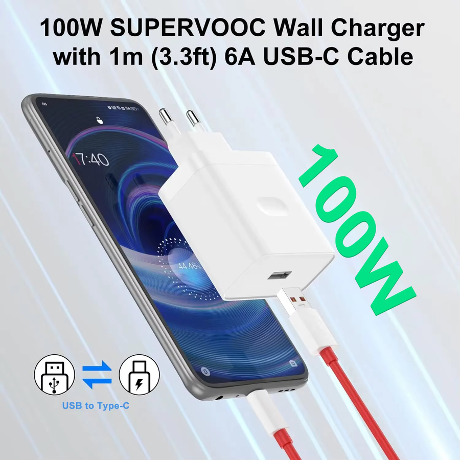 OnePlus 100W SuperVOOC Schnellladegerät mit USB-C Kabel in Weiß für OnePlus 11 12 13 13R 13S Nord 4 und OPPO - Bild 2