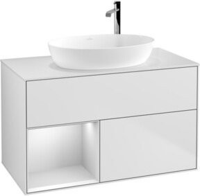 V&B Waschtischunterschrank Finion 100 mit Wandbeleuchtung in Weiß lackiert, B/T/H: 100 x 50,1 x 50,1 cm - Bild 1
