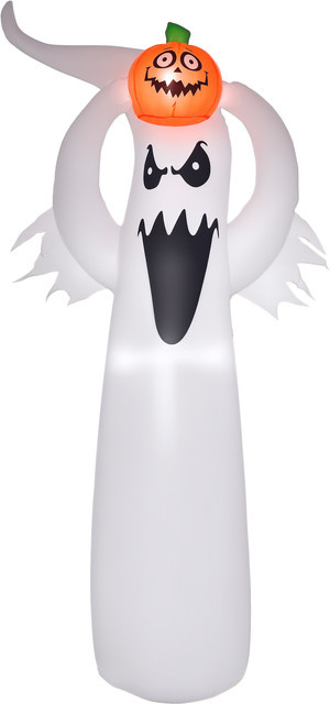 HOMCOM Halloween aufblasbares Gespenst mit LEDs in Weiß und Orange aus Polyester, B/T/H: 80 x 40 x 180 cm - Bild 1
