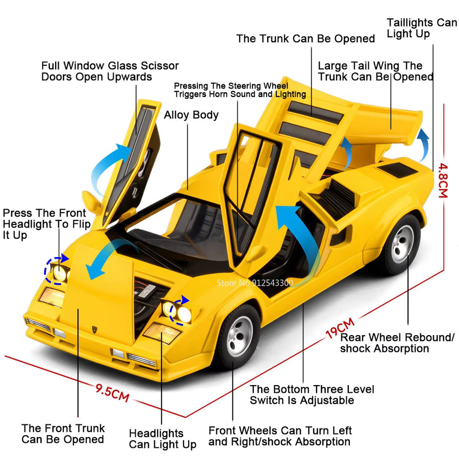 caipo Countach LP500S Aventador SVJ63 Spielzeugauto Modell, 1:24, mit Sound und Licht, Metall und Gummi - Bild 2