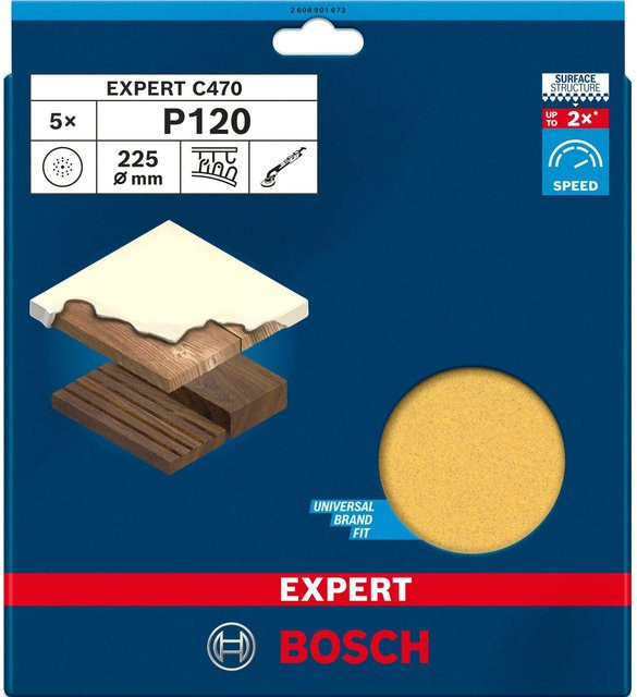 Bosch Schleifpapier für Trockenbauschleifer Körnung 120 Durchmesser 225 mm Gelb 5 Stück - Bild 2