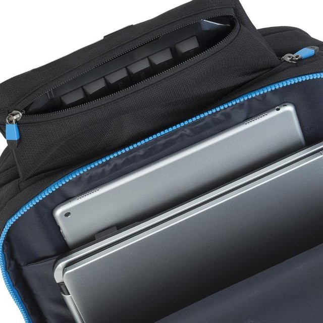 Riva Case Borneo Series 7860 Notebook-Rucksack für 17,3 Zoll in Schwarz und Icy Blue mit USB-C Anschluss - Bild 1