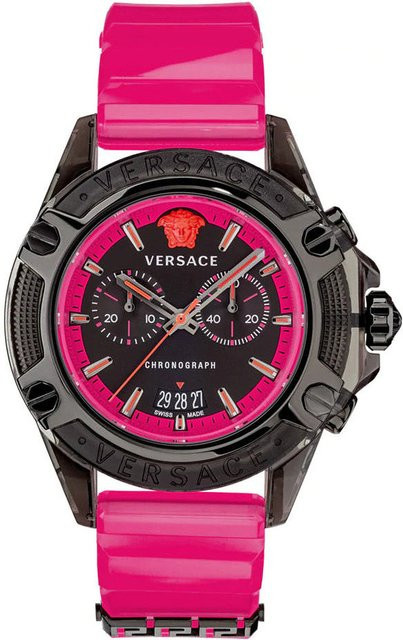 Versace Chronograph, Quarz, Edelstahl, 45 mm, Silikon, Schwarz, Unisex - Bild 1