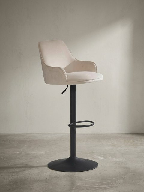 KADIMA DESIGN Barhocker mit Samtbezug und Armlehnen in Beige, Höhenverstellbar, B/T/H: 45 x 45 x 106 cm - Bild 1