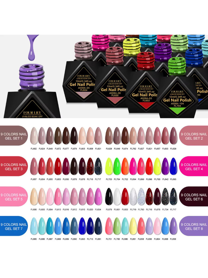 Four Lily Nagelgel Set, Glitter Pailletten, HEMA/TPO frei, 9 Stück - Bild 5