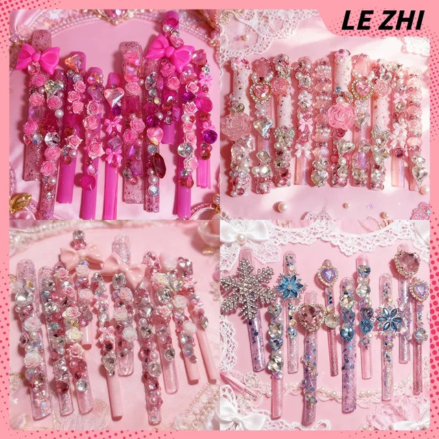 Keeppley Kunstnägel, Stiletto, 3D Blume, Bowknot, Strass, Perle, Glänzend - Bild 1