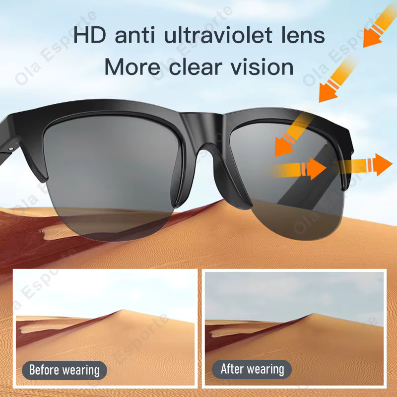 Ola Esporte Smart-Brille mit Bluetooth, Sprachsteuerung und Musikwiedergabe, Polarisierte Sonnenbrille mit UV-Schutz, Schwarz - Bild 3
