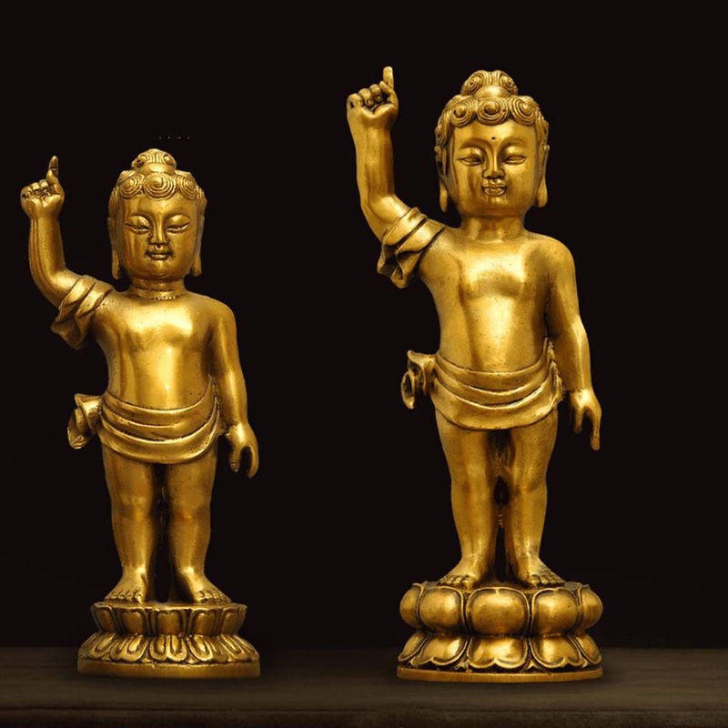 Orientalische Buddha Statue aus Messing in Gold, stehendes Buddha-Dekorationsmodell - Bild 6