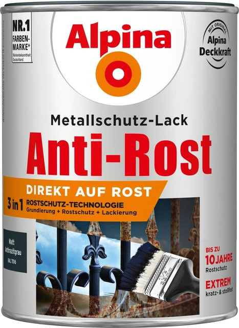 Alpina Metallschutz-Lack Anti-Rost in Anthrazitgrau matt, 2,5 l - Bild 1