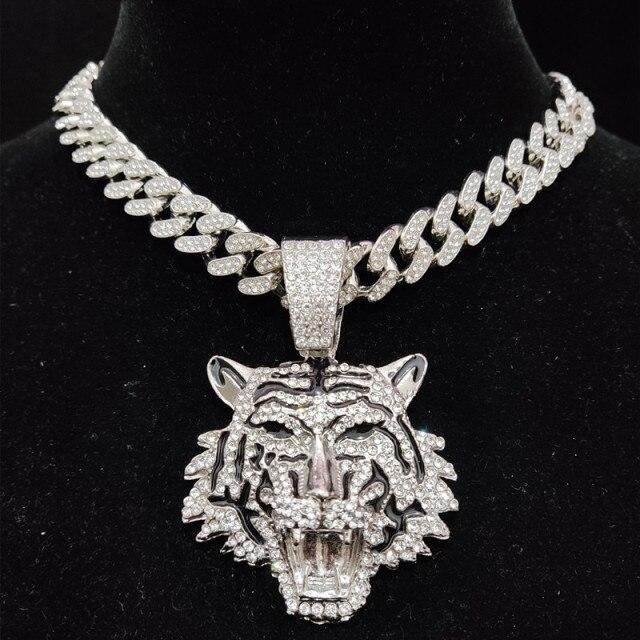 Allbestart Halskette, Tiger Anhänger, Zinklegierung, Kristall, Zirkonia, gray, 60cm, Unisex - Bild 1