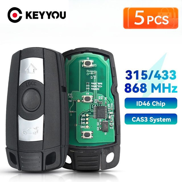 KEYYOU 5er Set Auto Schlüssel mit Fernbedienung und Batterie für BMW CAS3 1/3/5/7 Serie X5 X6 E60 E61 E70 E71 E87 E90 Z4 in Schwarz - Bild 1