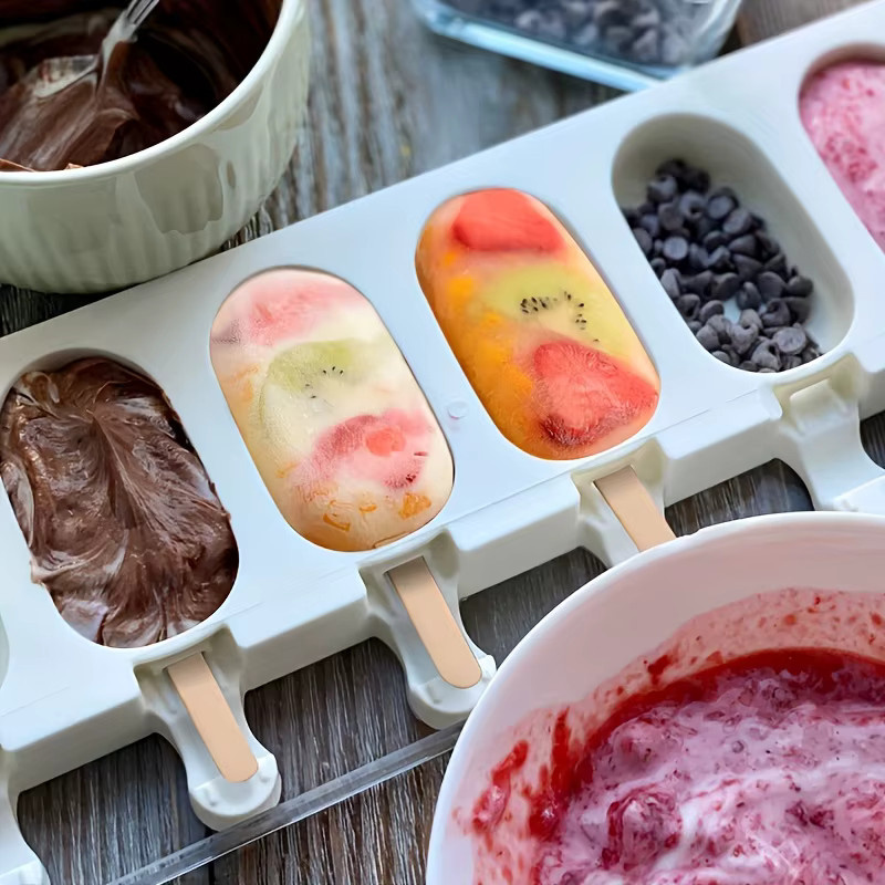 YOCITY Silikon-Eisform in Weiß für DIY Schokoladen-Desserts und Eiswürfel mit Stäbchen in ovaler Form - Bild 2