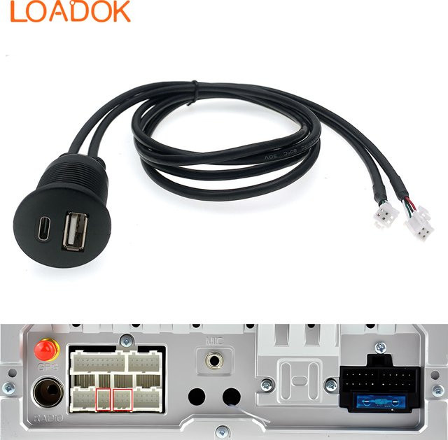 Loadok Universal-Autoradio USB-C Typ-C Dock Panel Adapter für Android-Player, 6-polig, Schwarz - Bild 1