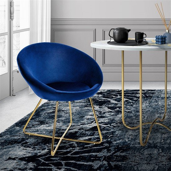 ML-Design Esszimmerstuhl aus Samt mit runder Rückenlehne in Blau und goldenen Metallbeinen, B/T/H: 45 x 40 x 74 cm - Bild 1
