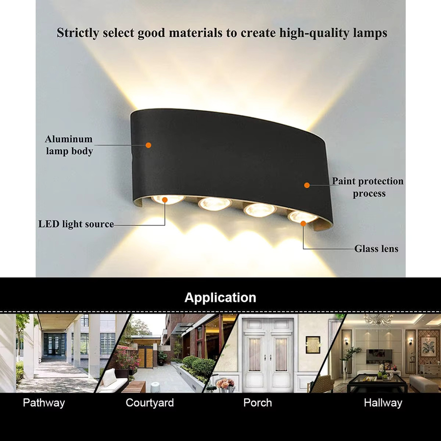 Wasserdichte LED Wandlampe aus Aluminium für Outdoor und Indoor, IP65 Schutzklasse, Schwarz oder Weiß, 8W - Bild 5